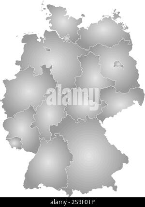 Mappa della Germania con le province, riempite con una pendenza radiale. Illustrazione Vettoriale