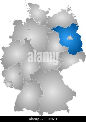 Mappa della Germania con le province, riempite con una pendenza radiale, il Brandeburgo è evidenziato. Illustrazione Vettoriale