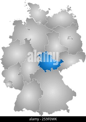 Mappa della Germania con le province, riempite di gradiente radiale, la Turingia è evidenziata. Illustrazione Vettoriale