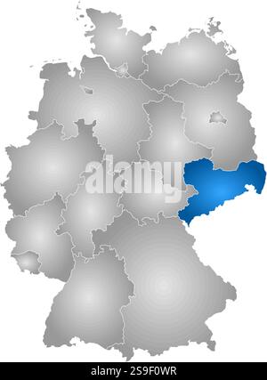 Mappa della Germania con le province, riempite di gradiente radiale, la Sassonia è evidenziata. Illustrazione Vettoriale