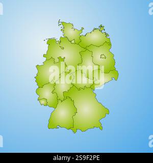 Mappa della Germania con le province, riempite con una pendenza radiale. Illustrazione Vettoriale