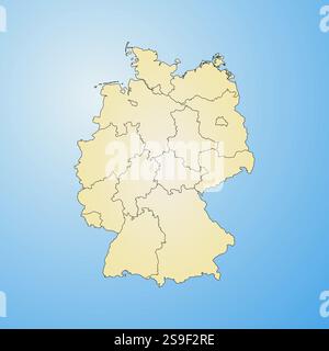 Mappa della Germania con le province, riempite con una pendenza radiale. Illustrazione Vettoriale