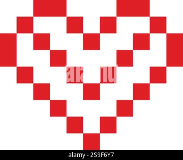 Contorno decorativo Pixel Heart in rosso alla moda. Accoglienza di San Valentino in stile minimalista. Illustrazione vettoriale isolata schede tematiche o banner promozionale Web, opuscoli, materiali di stampa o tag Illustrazione Vettoriale