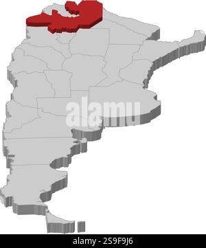 Mappa dell'Argentina come un pezzo grigio., Salta è evidenziato in rosso. Illustrazione Vettoriale