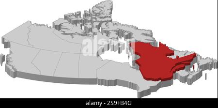 Mappa del Canada come un pezzo grigio. Il Quebec è evidenziato in rosso. Illustrazione Vettoriale