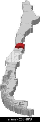 Mappa del Cile in grigio. La regione metropolitana è evidenziata in rosso. Illustrazione Vettoriale