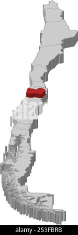 Mappa politica del Cile con le diverse regioni dove O'Higgins è evidenziata. Illustrazione Vettoriale