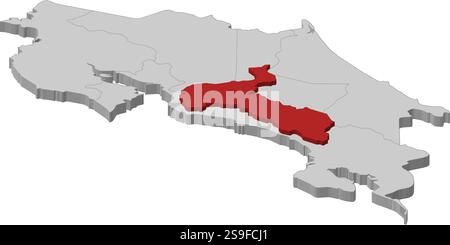 Mappa della Costa Rica come un pezzo grigio, San José è evidenziato in rosso. Illustrazione Vettoriale