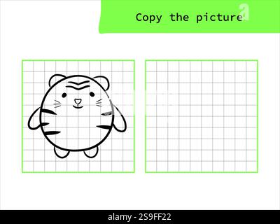 Bel disegno tigre. Copiare l'immagine. Libro da colorare. Gioco educativo per bambini. Illustrazione vettoriale cartoni animati Illustrazione Vettoriale