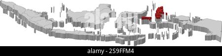 Mappa dell'Indonesia come un pezzo grigio, Maluku settentrionale è evidenziato in rosso. Illustrazione Vettoriale