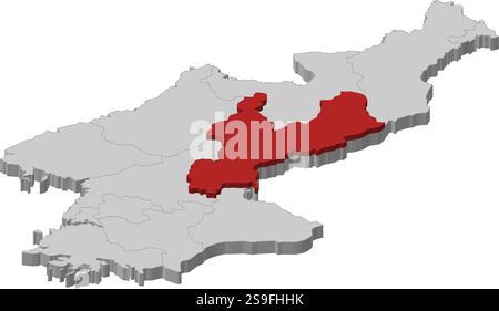 Mappa della Corea del Nord come un pezzo grigio, South Hamgyong è evidenziato in rosso. Illustrazione Vettoriale