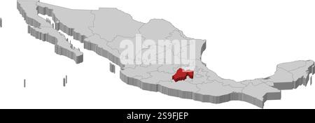 Mappa del Messico come un pezzo grigio. Lo stato del Messico è evidenziato in rosso. Illustrazione Vettoriale