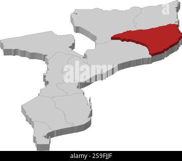 Mappa del Mozambico come pezzo grigio, Nampula è evidenziato in rosso. Illustrazione Vettoriale