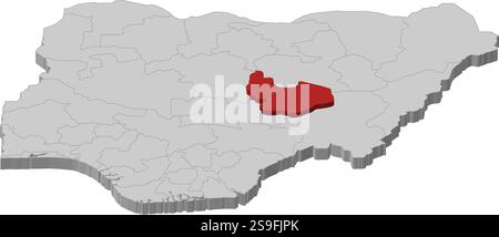 Mappa della Nigeria come un pezzo grigio, Plateau è evidenziato in rosso. Illustrazione Vettoriale