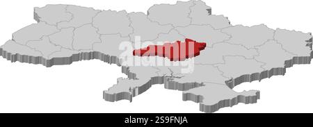 Mappa dell'Ucraina come un pezzo grigio, Kirovohrad è evidenziato in rosso. Illustrazione Vettoriale