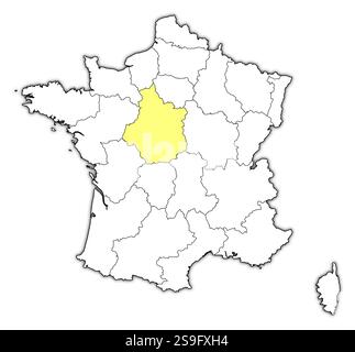 Mappa della Francia con le province, Centro è evidenziata in giallo. Illustrazione Vettoriale