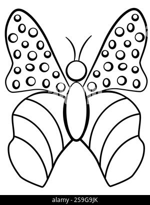 Illustrazione a farfalla delineata con motivi a righe e punti per colorare Illustrazione Vettoriale
