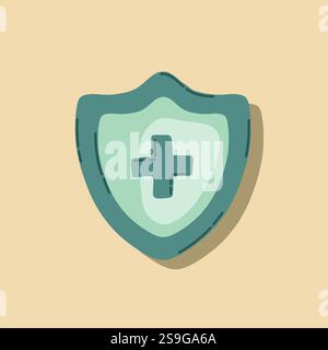Schermatura con simbolo a croce. Protezione della salute dalle malattie. Assicurazione di sicurezza sanitaria concetto medico Illustrazione Vettoriale