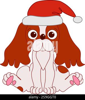 Cavalier King Charles Spaniel in maglietta da illustrazione vettoriale con logo icona del logo del biglietto d'auguri natalizio linea grafica Illustrazione Vettoriale