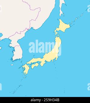 Mappa del Giappone e dei paesi vicini, il Giappone è evidenziato. Illustrazione Vettoriale