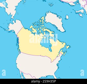 Mappa del Canada e dei paesi vicini, Canada è evidenziata. Illustrazione Vettoriale