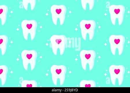 Illustrazione dei denti sani. Schema dei denti dei cartoni animati. Illustrazione vettoriale. Moderno motivo senza cuciture. Illustrazione Vettoriale