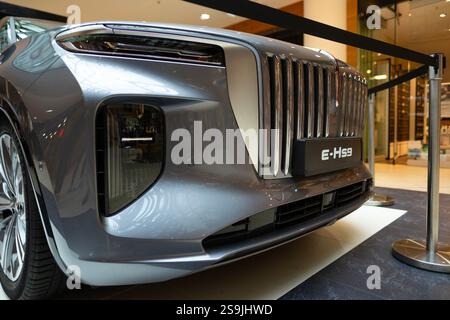 silver Hongqi e-HS9 SUV elettrico full-size di lusso, marchio cinese Hongqi in Studio, trasporto a emissioni zero, innovazione per auto elettriche, Francoforte, G. Foto Stock