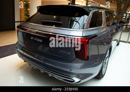 silver Hongqi e-HS9 SUV elettrico full-size di lusso, vista posteriore del marchio cinese Hongqi in Studio, trasporto a emissioni zero, innovazione per auto elettriche, p. Foto Stock