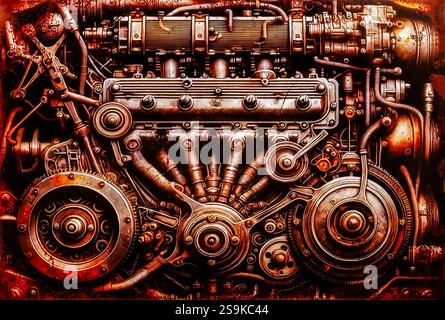 Stilizzato di un motore meccanico steampunk Foto Stock