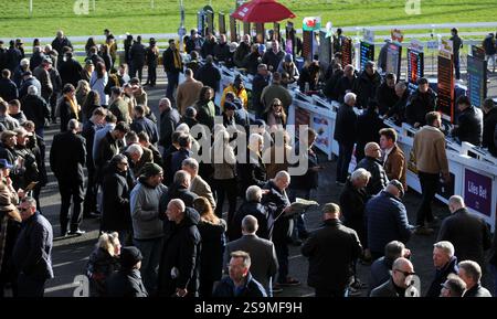 Corse di cavalli all'ippodromo di Cheltenham. Festival Trials Day, l'ultimo sabato di gennaio. Racegoers / Crowds foto di Mikal Ludlow Photography Foto Stock