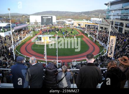 Corse di cavalli all'ippodromo di Cheltenham. Festival Trials Day, l'ultimo sabato di gennaio. Racegoers / Crowds foto di Mikal Ludlow Photography Foto Stock