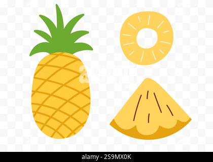 Set di vettori piatti astratti di frutta tropicale di ananas Illustrazione Vettoriale