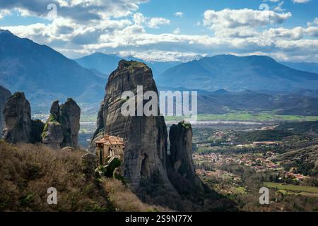 Meteora, antico monastero Santa di Santa Barbara di Rousanos, sito patrimonio dell'umanità dell'UNESCO Foto Stock