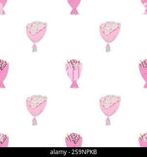 Bouquet di fiori rosa motivo piatto senza cuciture Illustrazione Vettoriale