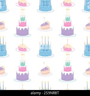 Torte di compleanno con motivo senza cuciture di candele Illustrazione Vettoriale