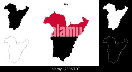 Set di mappe di contorno provincia di Bie Illustrazione Vettoriale