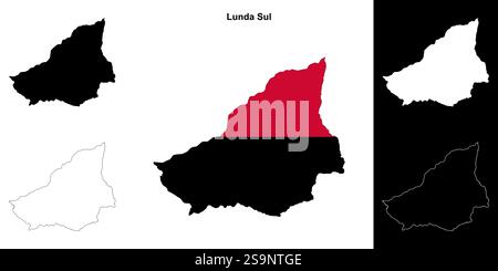 Set di mappe di contorno della provincia di Lunda sul Illustrazione Vettoriale