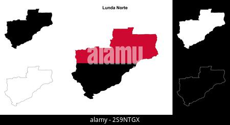 Set di mappe di contorno della provincia di Lunda Norte Illustrazione Vettoriale