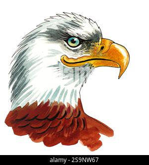 Testa di Aquila. Illustrazione ad acquerello disegnata a mano Foto Stock