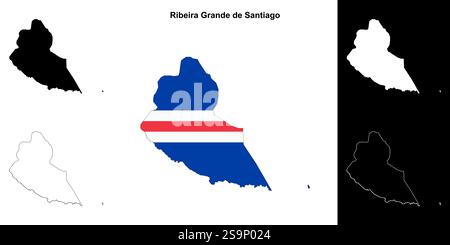 Set di mappe di contorno del comune di Ribeira grande de Santiago Illustrazione Vettoriale