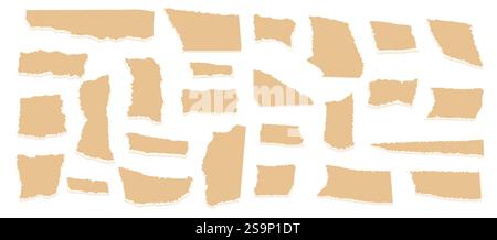 Set di carta con bordi strappati. Confezione strappi di fogli. Modelli a forma libera frastagliati. Elementi collage. Pagine vuote strappate. Raccolta piatta disegnata a mano vettoriale Illustrazione Vettoriale