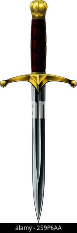 Dagger Medieval Knight Knife Sword Vintage Woodcut Illustrazione Vettoriale