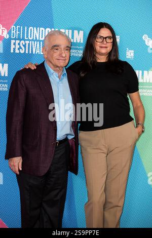 Londra, Regno Unito - 12 ottobre 2019 - Martin Scorsese ed Emma Tillinger Koskoff partecipano alla photocall di Irishman che chiude il 63° BFI London Film Festival al The May Fair Hotel di Londra, Inghilterra Foto Stock