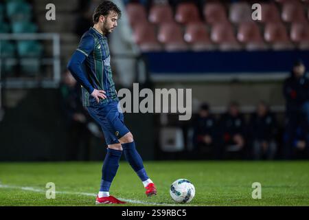 Hasselt, Belgio. 25 gennaio 2025. Milts Livio (11) dello Sporting Hasselt inizia la partita di calcio tra Sporting Hasselt e KSK Heist, sabato 25 gennaio 2025 a Hasselt, Belgio. Crediti: Sportpix/Alamy Live News Foto Stock