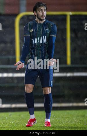 Hasselt, Belgio. 25 gennaio 2025. Milts Livio (11) dello Sporting Hasselt nella foto di sabato 25 gennaio 2025 a Hasselt, Belgio, durante una partita di calcio tra lo Sporting Hasselt e il KSK Heist. Crediti: Sportpix/Alamy Live News Foto Stock