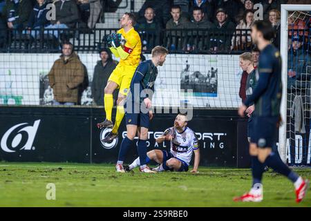Hasselt, Belgio. 25 gennaio 2025. Ghijsens Lennart (1) dello Sporting Hasselt nella foto di sabato 25 gennaio 2025 a Hasselt, Belgio, durante una partita di calcio tra lo Sporting Hasselt e il KSK Heist. Crediti: Sportpix/Alamy Live News Foto Stock