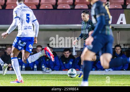 Hasselt, Belgio. 25 gennaio 2025. Bounou Mehdi (10) dello Sporting Hasselt nella foto di sabato 25 gennaio 2025 a Hasselt, Belgio, durante una partita di calcio tra lo Sporting Hasselt e il KSK Heist. Crediti: Sportpix/Alamy Live News Foto Stock