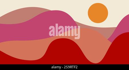 Abstract Boho paesaggio al tramonto minimalista con toni di terra morbidi e caldi Illustrazione Vettoriale