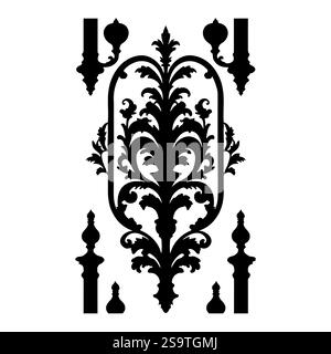 Bella e ornamentale silhouette di barre nere. Silhouette vettoriale di ferro decorativo ornamentale Illustrazione Vettoriale