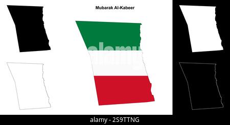 Set di mappe delineate del governatorato di Mubarak al-Kabeer Illustrazione Vettoriale